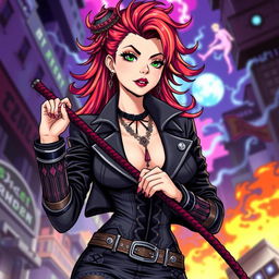 A character inspired by Mariah from JoJo's Bizarre Adventure, depicted as a stylish, confident woman with striking features and vibrant hair