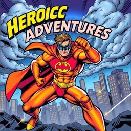 A dynamic and colorful comic book cover featuring a superhero in full action pose, showcasing incredible strength and agility