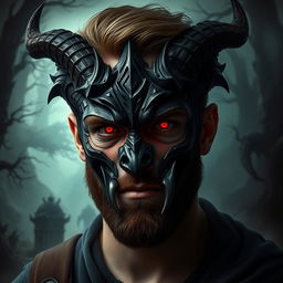 A realistic portrait of a person with a dreadlord character from Warcraft overlaid on their face