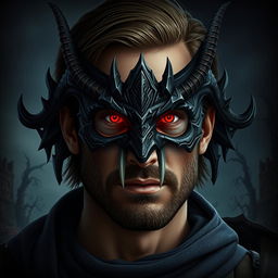 A realistic portrait of a person with a dreadlord character from Warcraft overlaid on their face