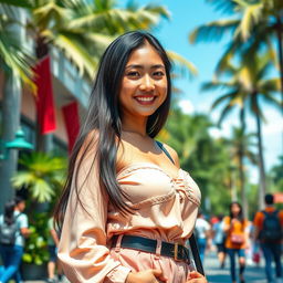 A gorgeous Indonesian college girl with an impressive bust, radiating charm and playfulness