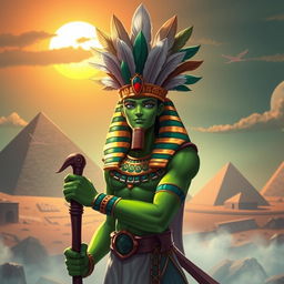 A striking representation of Osiris, the ancient Egyptian god, depicted in a stylized, mythological manner inspired by the game "Gods of Rome