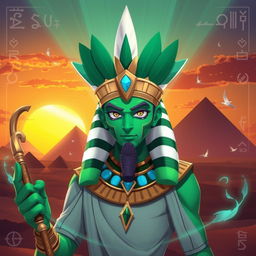 A striking representation of Osiris, the ancient Egyptian god, depicted in a stylized, mythological manner inspired by the game "Gods of Rome