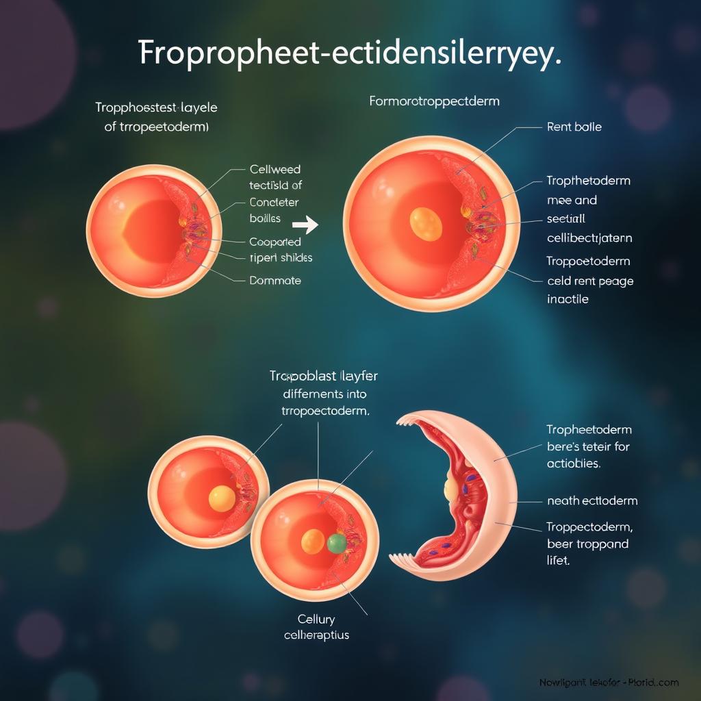 A detailed illustration depicting the stages of trophoectoderm development in embryology