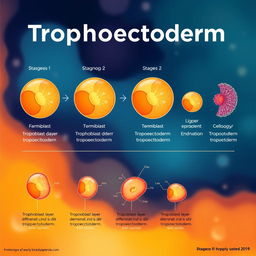 A detailed illustration depicting the stages of trophoectoderm development in embryology