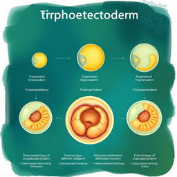 A detailed illustration depicting the stages of trophoectoderm development in embryology
