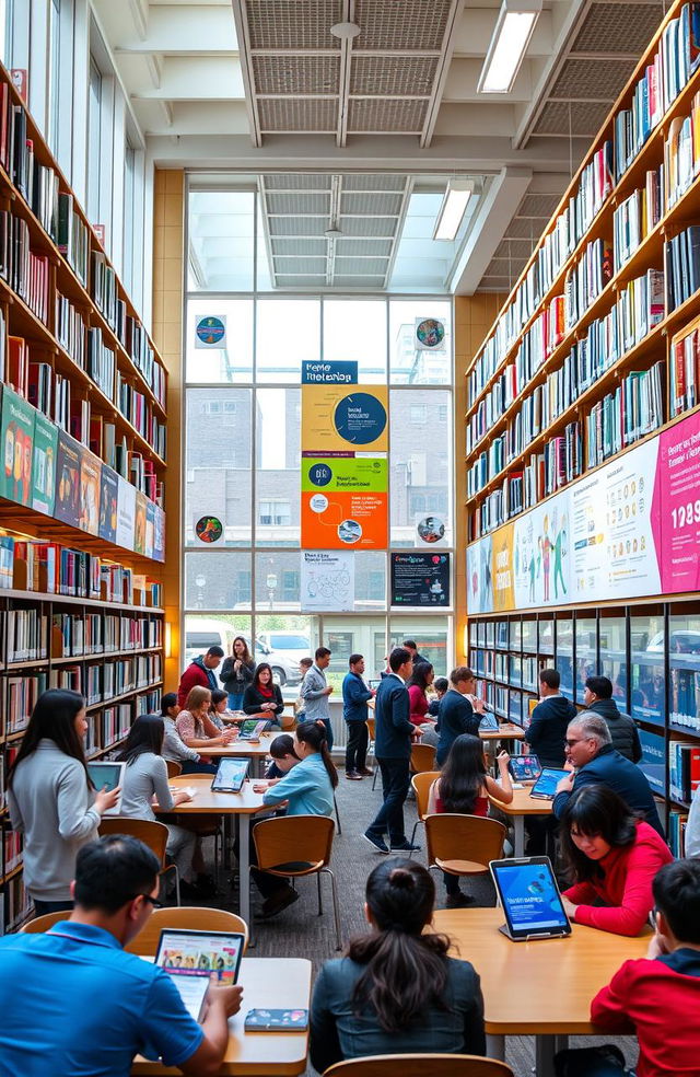 A vibrant and engaging library scene that showcases effective visual communication