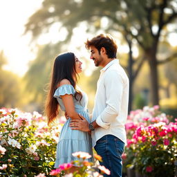A romantic scene depicting a young couple, Arash and Sara, deeply in love