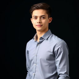 A 21-year-old young man wearing a stylish formal shirt, with a confident pose