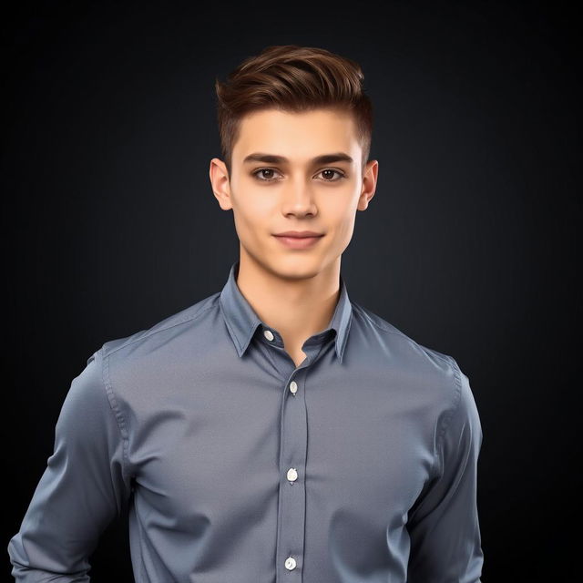 A 21-year-old young man wearing a stylish formal shirt, with a confident pose