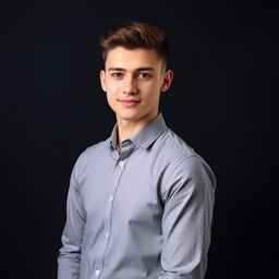 A 21-year-old young man wearing a stylish formal shirt, with a confident pose