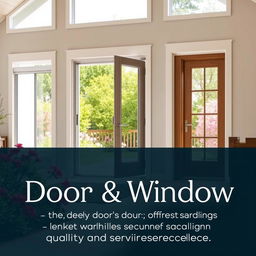 A modern and professional advertisement for a door and window company