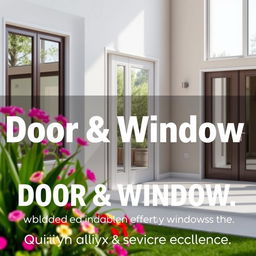 A modern and professional advertisement for a door and window company