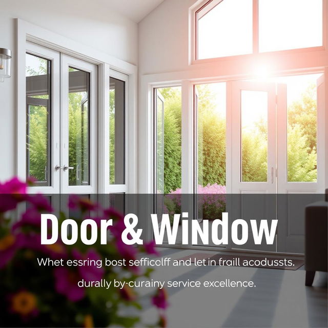 A modern and professional advertisement for a door and window company