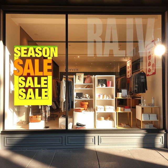 An elegant storefront window display showcasing an array of vibrant merchandise