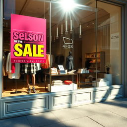 An elegant storefront window display showcasing an array of vibrant merchandise