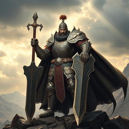 A majestic and imposing ancient armored commander, clad in intricately designed armor that reflects the sunlight