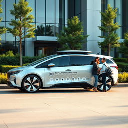A modern and sleek population administration service vehicle, showcasing innovative design and advanced technology