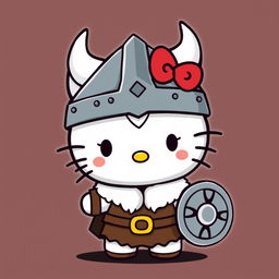 A cute and whimsical character design of Hello Kitty reimagined as a Viking