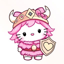 A charming and playful character design of Hello Kitty as a pink Viking