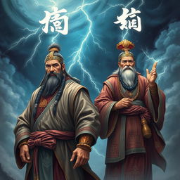 An ancient man standing confidently, with the name 'آرین' written in lightning above his head, depicted in a vibrant and mystical style