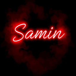 A design featuring a striking black background with the text 'Samin' prominently displayed in the center