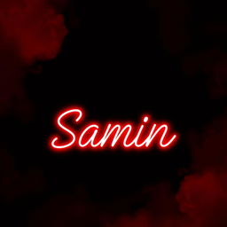 A design featuring a striking black background with the text 'Samin' prominently displayed in the center