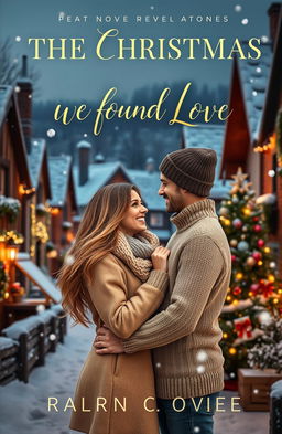 A romantic book cover design for a novel titled "THE CHRISTMAS WE FOUND LOVE"