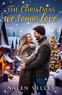 A romantic book cover design for a novel titled "THE CHRISTMAS WE FOUND LOVE"