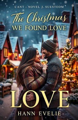 A romantic book cover design for a novel titled "THE CHRISTMAS WE FOUND LOVE"