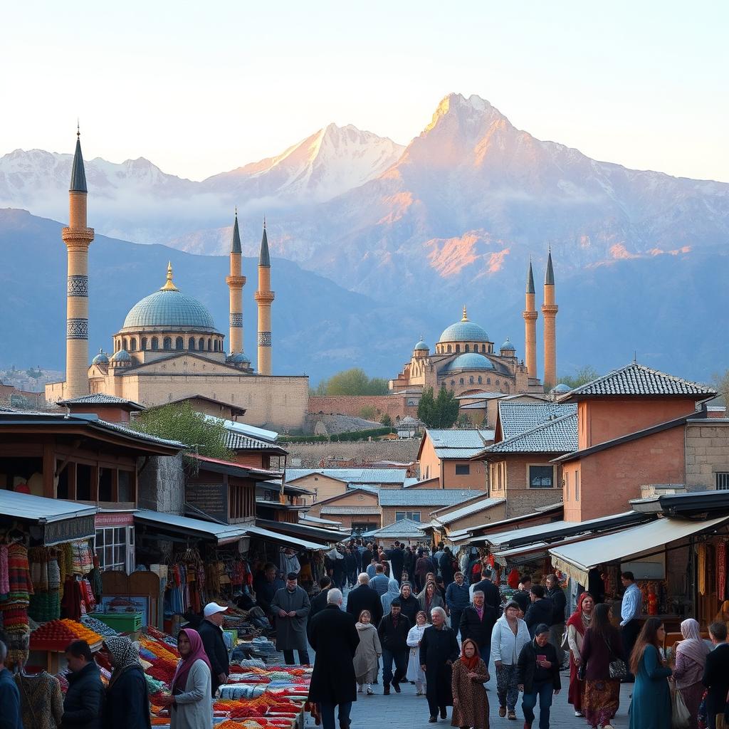 A vibrant and picturesque landscape of Iran, showcasing the diverse cultural heritage and natural beauty