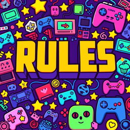 A vibrant pixel art style Twitch cover featuring the text "RULES" in a bold and eye-catching font