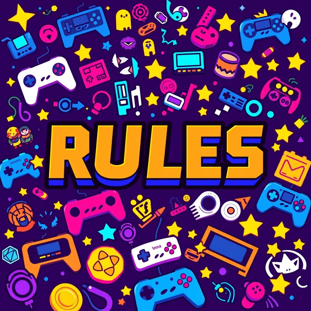 A vibrant pixel art style Twitch cover featuring the text "RULES" in a bold and eye-catching font