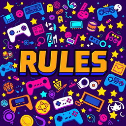 A vibrant pixel art style Twitch cover featuring the text "RULES" in a bold and eye-catching font