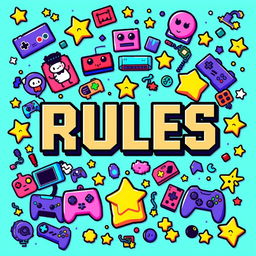 A vibrant pixel art style Twitch cover featuring the text "RULES" in a bold and eye-catching font