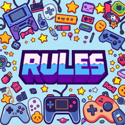 A vibrant pixel art style Twitch cover featuring the text "RULES" in a bold and eye-catching font