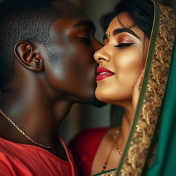 A captivating image of a black male passionately kissing the neck of a beautiful Indian bhabhi