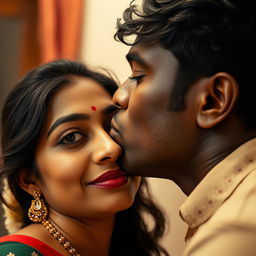 A captivating image of a black male passionately kissing the neck of a beautiful Indian bhabhi