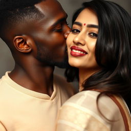 A captivating image of a black male passionately kissing the neck of a beautiful Indian bhabhi