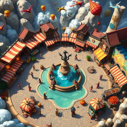 A vibrant, intricate fantasy map of a bustling market bazaar