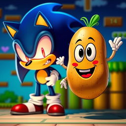 A humorous scene featuring a character resembling Sonic the Hedgehog, styled as Sonic