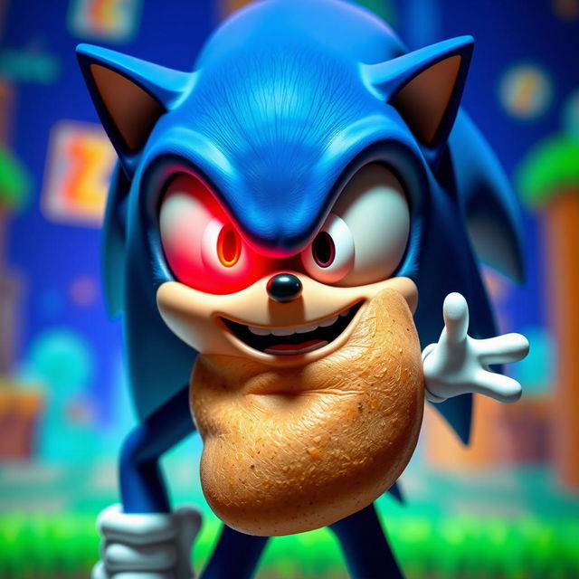 A humorous scene featuring a character resembling Sonic the Hedgehog, styled as Sonic