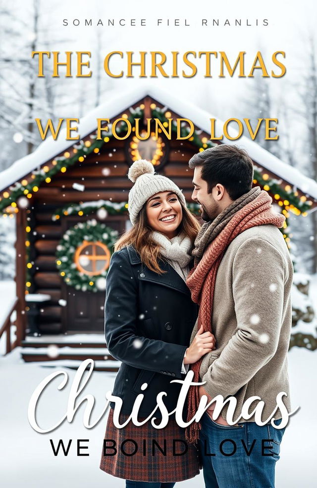 A captivating book cover for a romance novel titled 'THE CHRISTMAS WE FOUND LOVE'