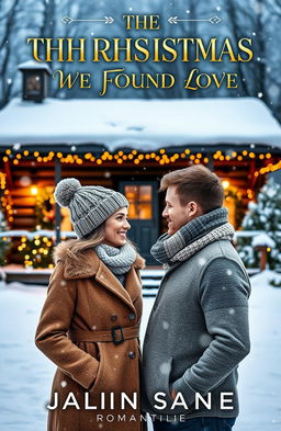 A captivating book cover for a romance novel titled 'THE CHRISTMAS WE FOUND LOVE'