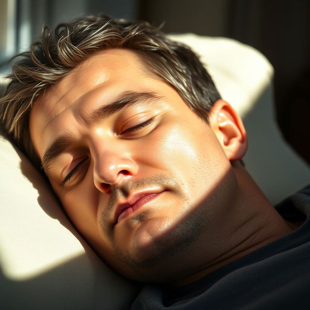 A serene portrait of a middle-aged man peacefully sleeping