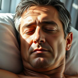 A serene portrait of a middle-aged man peacefully sleeping