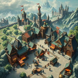 An intricately designed fantasy map of a city, prominently featuring a bustling market neighborhood