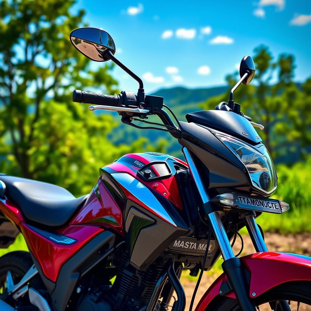 A vivid and detailed image of a Honda 125 motorcycle parked in a scenic outdoor setting