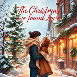 A beautifully illustrated cover for a romance novel titled 'THE CHRISTMAS WE FOUND LOVE'