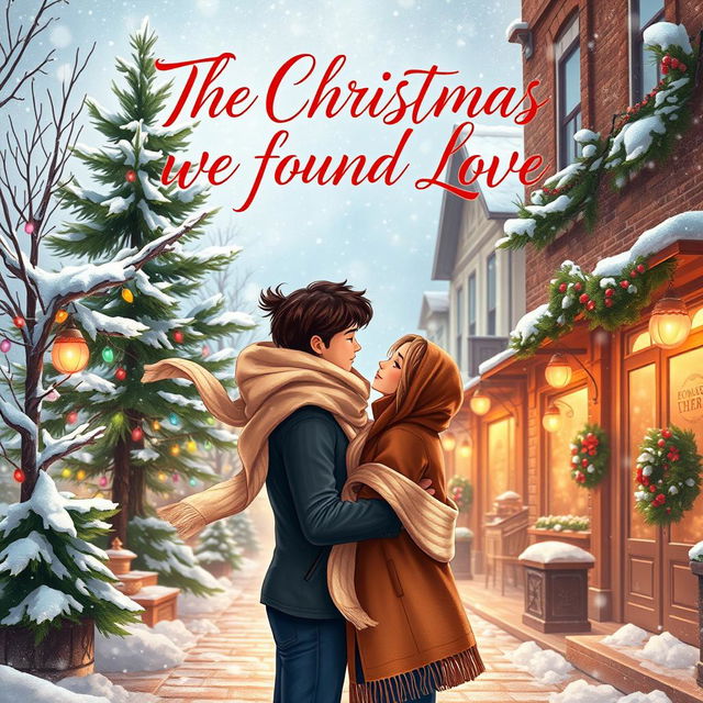 A beautifully illustrated cover for a romance novel titled 'THE CHRISTMAS WE FOUND LOVE'